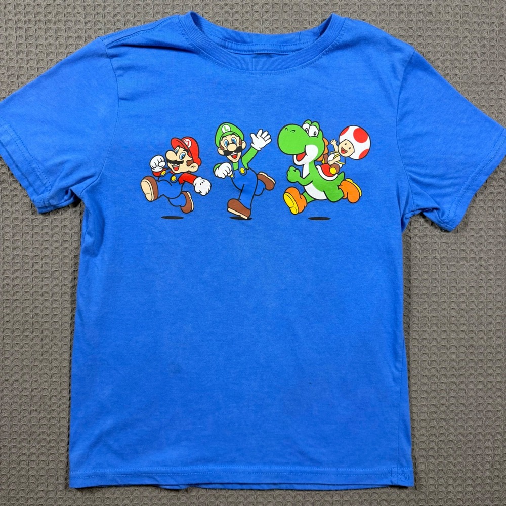 Nintendo Super‎ Mario Bros Kids Blue Graphic T-Shirt Mario Luigi Yoshi Toad M